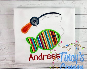 Fishing Pole and Fish Applique, Spring Applique, Summer Applique
