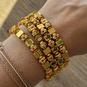 Gold Mahjong  Tile Bracelet, Luck & Prosperity MahJong Jewelry Mah Jongg gift