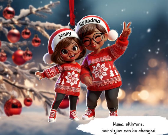 Happy Grandma Grandkids 3D Effect Personalized Acrylic Ornament, Christmas Gift For Grandma, Granddaughter, Grandson