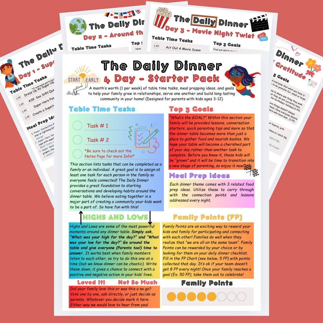 Family Involvement Menu Family Dinner Connection Kit: Printable Themed Activities ...