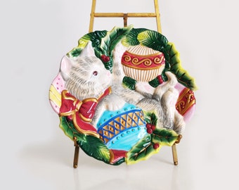 Fitz & Floyd Essentials Christmas Kitten Canape Plate