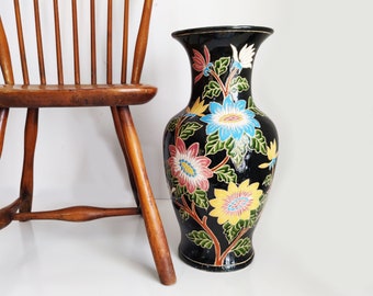 20 inch Floral Ceramic Jar, Floor Vase