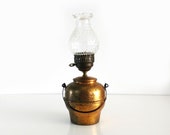 Hammered Copper Lamp with quilted chimney glass shade