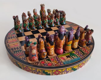 Vintage Souvenir Chess Set, portable wood chess board