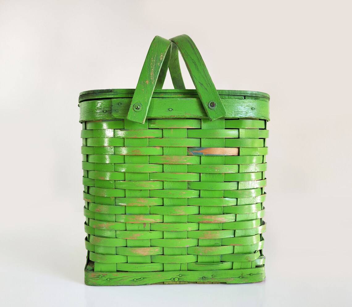 Large Green Vintage Picnic Basket Etsy