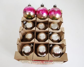 Shiny Brite Silver Glass Ornaments, Christmas Tree Bulbs