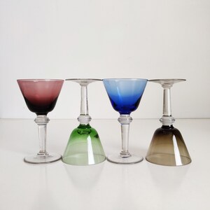 3oz Mid Century martini glasses, set of 4, assorted colors cordial , vintage barware