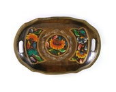 Vintage Mexican Folk Art Tray / Carved wooden bowl with colorful flowers