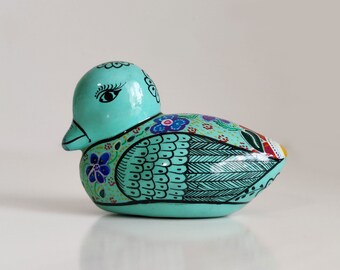 Hand-painted Ceramic Duck figurine, vintage bird folk art