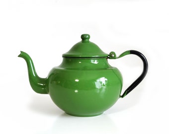 Small Green Enamel Teapot / Tea Kettle