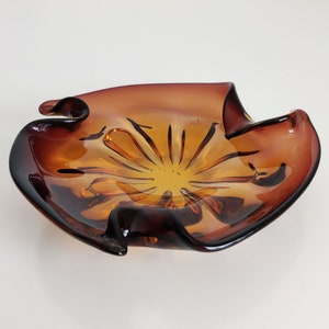 Wavy Amber Art Glass Ashtray image 5