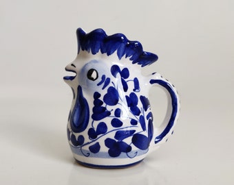 Mario Sambuco Rooster Creamer Pitcher, blue and white Italian pottery