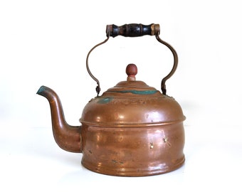 Large Majestic Copper Tea Kettle with gooseneck spout, Rustic kitchen decor