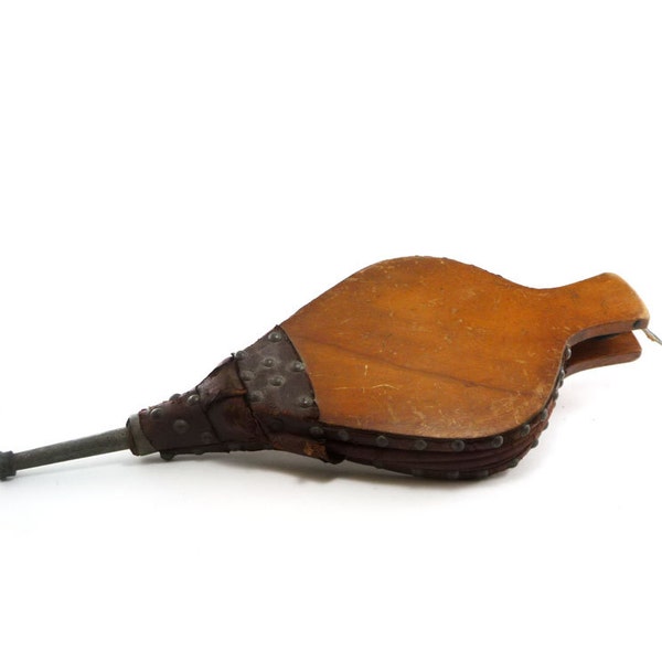 Vintage fireplace bellows - wood and leather riveted bellow made in england