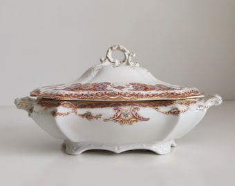 1890s T & R Boote Waterloo Potteries Milan Soup Tureen or Vegetable Serving bowl with lid