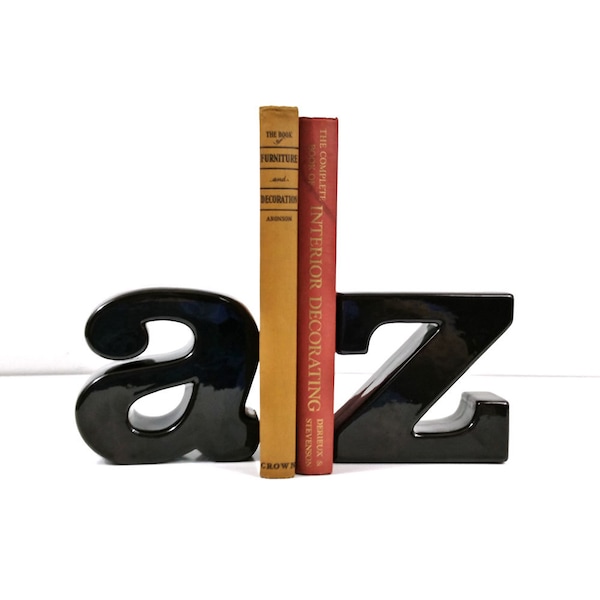 Vintage A to Z book ends / Ceramic letters A & Z bookend / Typography / Serif font / Graphic office decor