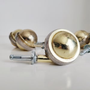 Vintage Ball Casters - set of six 2 inch brass tone furniture wheels