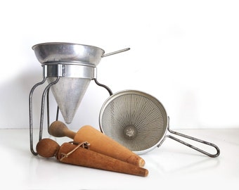 Vintage No 8 Wear-Ever Canning Sieves / Cone Colanders with Pestles