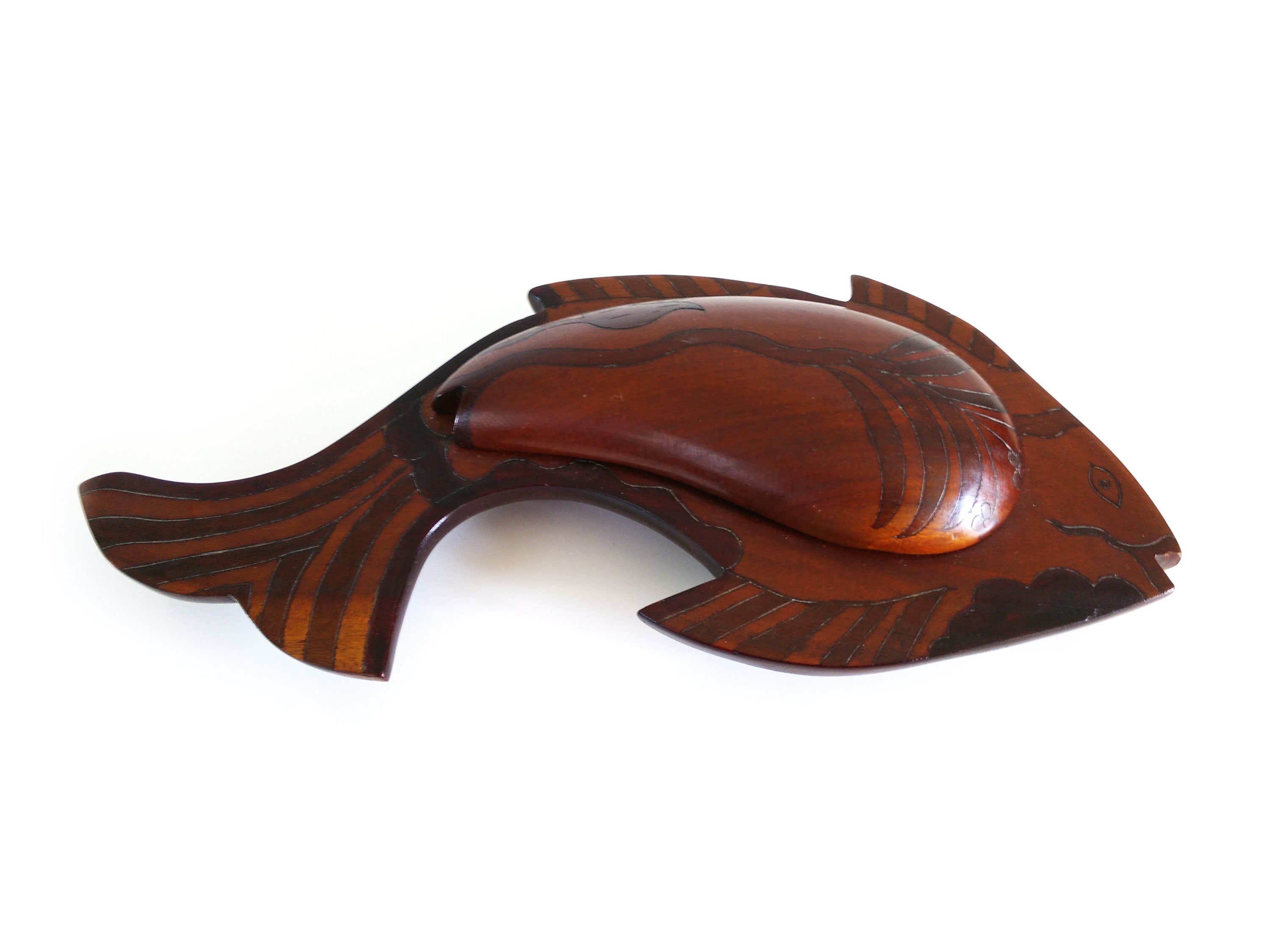 Vintage Wooden Fish Bowl with lid carved wood box | Etsy