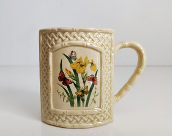 1978 Butterfly Garden Trellis Ceramic Ware Mug or Coffee Cup by Enesco