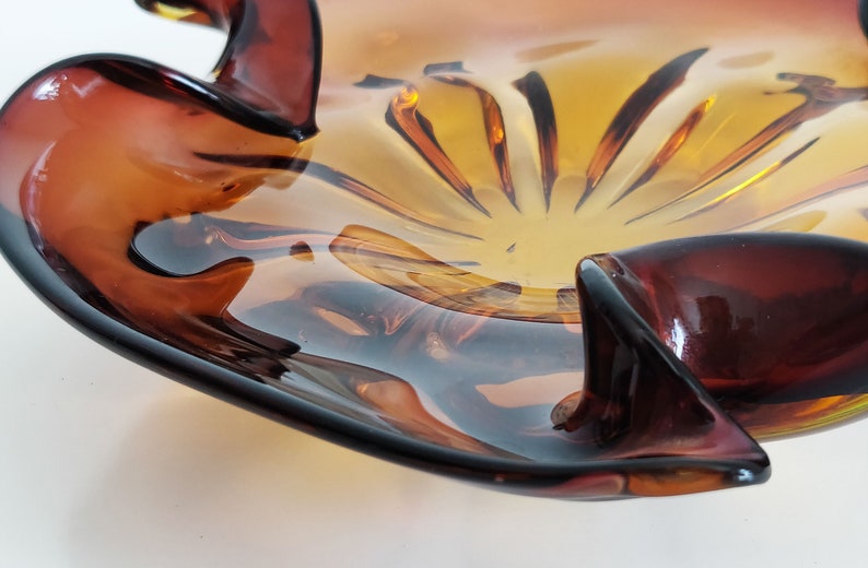 Wavy Amber Art Glass Ashtray image 7