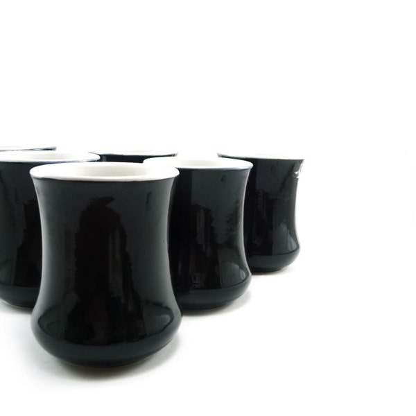 Vintage mugs - 6 white and black handled coffee cups