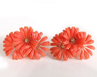 Vintage Mid Century Clip On Earrings, plastic and rhinestone