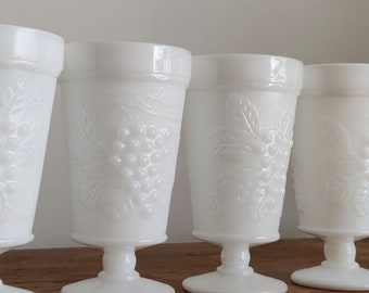 Vintage White Milk Glass goblets or pedestal glasses, set of 4