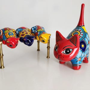 Vintage Talavera Cat and edge hanging Kittens hand painted clay cats