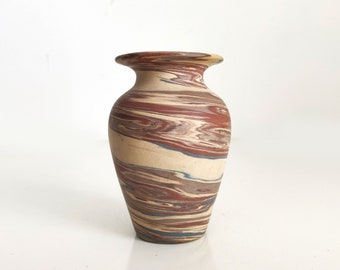 Niloak Mission Swirl Art Pottery Vase with First Art Mark in brown and blue