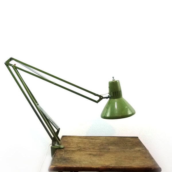 Vintage green Ledu swing arm clamp lamp