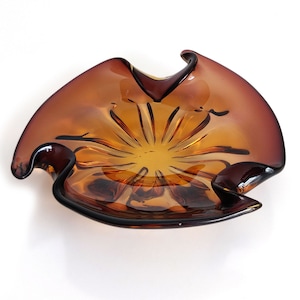 Wavy Amber Art Glass Ashtray image 1