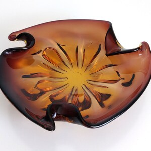 Wavy Amber Art Glass Ashtray image 4