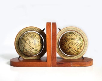 Wooden Spinning Globe Bookends