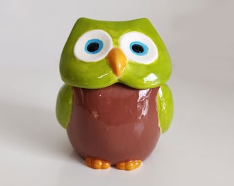 Vintage Hand Painted Owl Cookie Jar, ceramic canister or trinket dish