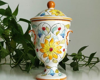 1971 Ceramic Jar with Lid, hand painted in Mexico