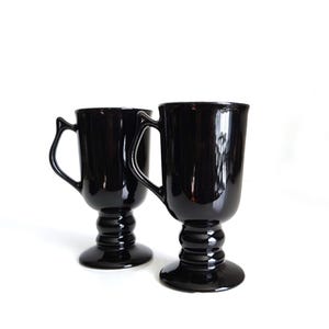 Pair of Black Hall coffee cups, irish coffee mugs, footed, pedestal
