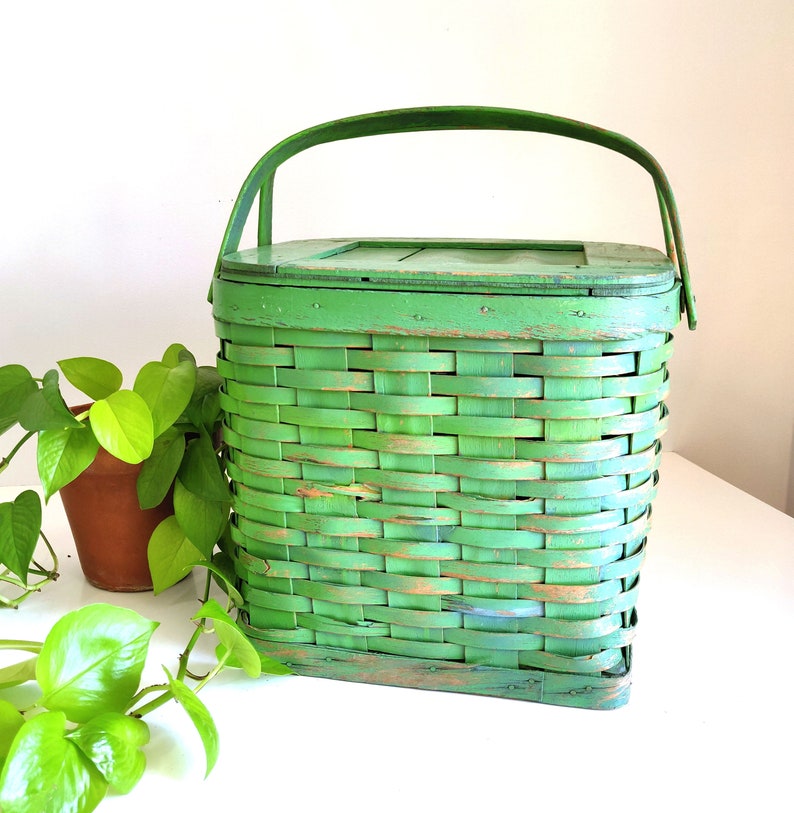 Large Green Vintage Picnic Basket Etsy