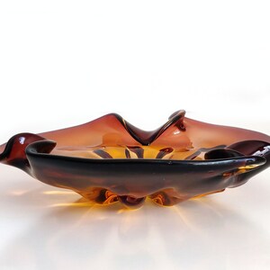 Wavy Amber Art Glass Ashtray image 3