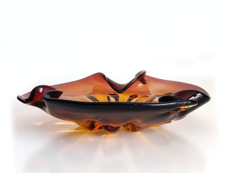 Wavy Amber Art Glass Ashtray image 3