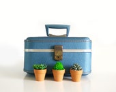 Small Blue Trojan Suitcase / Vintage Luggage / Travel Case