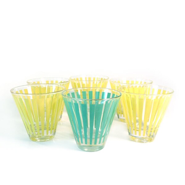 Vintage shot glasses striped yellow and aqua