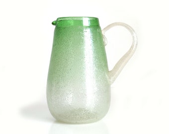 Hand Blown Green Bubble Glass Pitcher