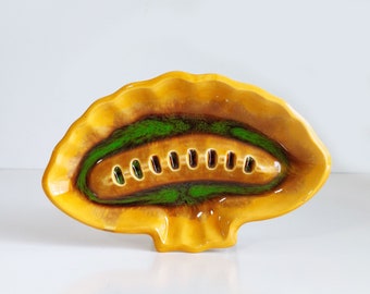 Gold and Green Drip Glaze Vintage Ashtray - ceramic pottery