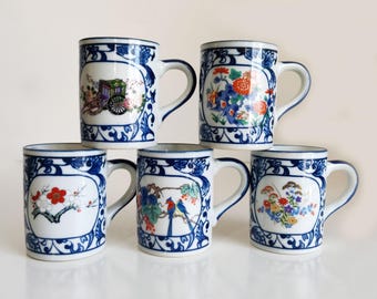Blue and White Japanese Mugs with individual designs
