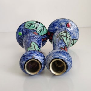 Evandale Stoneware Candlesticks, handpainted blue candle holders with leaves and berries image 6