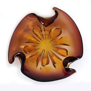 Wavy Amber Art Glass Ashtray image 2