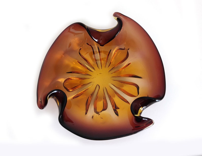 Wavy Amber Art Glass Ashtray image 2