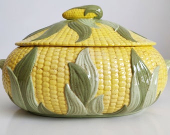 Corn on the Cob Soup Tureen with corn husk handles and corn cob finial