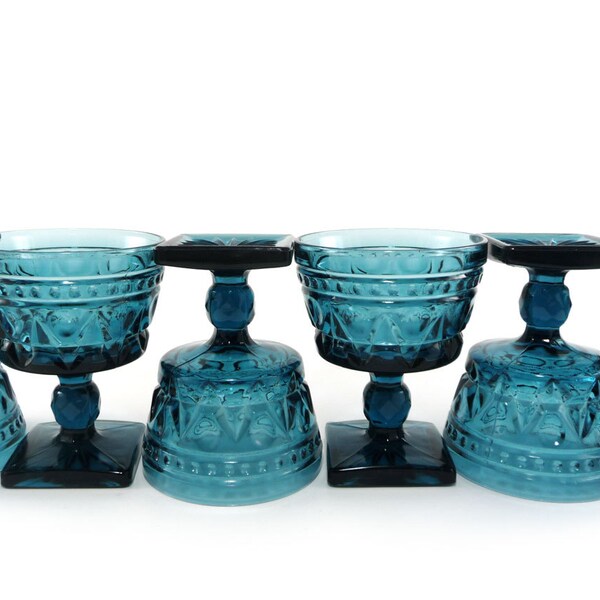 Deep teal blue glass compotes, dessert dishes, set of 6